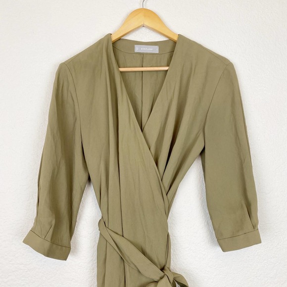 Everlane Green Japanese GoWeave Long Sleeve Mini Wrap Dress Size 6 - Picture 7 of 13